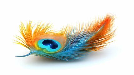 3D Icon as Peacock feather and Blessed Sharad Purnima text isolated on white background concept as Camera movement Zoom into the peacock feather with Blessed Sharad Purnima text. Scene Isolated white 