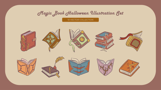 Magic Book Halloween Illustration Set