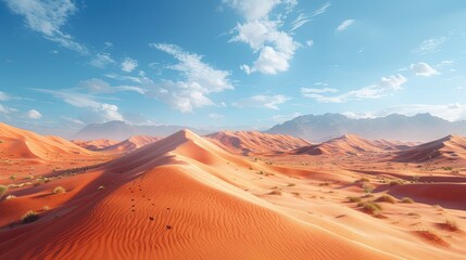 Naklejka premium Desert Landscape with Blue Sky and Rolling Dunes