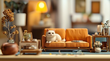 Cozy Home Interior with Plush Sofa Decorative Accents and Warm Lighting