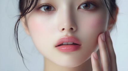 The most delicate skin and the most beautiful light pink lips of a young beautiful Asian woman