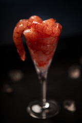 Red Shrimps from Mazara del vallo on a black background close up