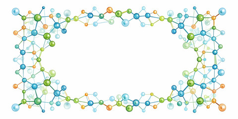 Flat Bio inspired border with molecular structure and copy space concept as A border frame featuring a bio inspired molecular structure design framing a central copy space. The molecules are interconn