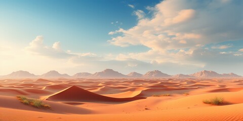Fototapeta premium Vast Desert Landscape with Rolling Sand Dunes and Blue Sky