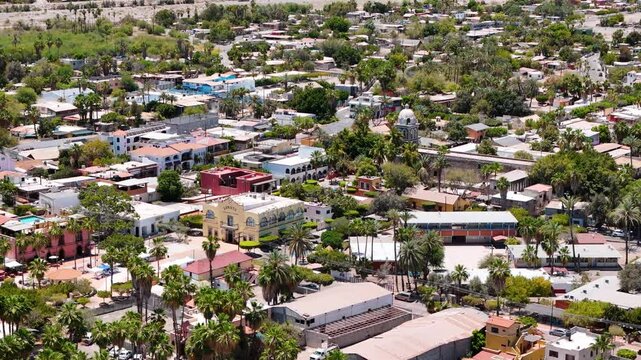 Orbital drone shot of loreto mexico