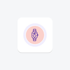 Watch, digital watch purple line icon on a colorful circle, stylish icon, ai illustrator file