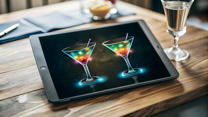 Flat Holographic soda can floating beside a glossy smartphone isolated on white concept as A glossy smartphone lies on a white surface with a holographic soda can icon hovering beside it. The scene is