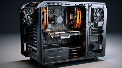 A photo of a computer case with the side panel