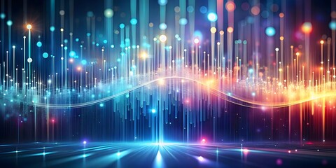 Obraz premium abstract digital environment with lines and dots on blue background