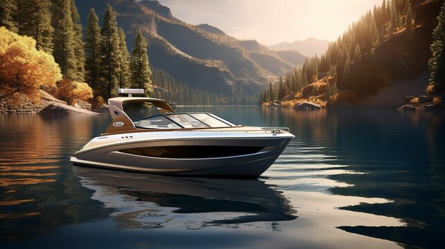 A photo of a contemporary bowrider boat on a river