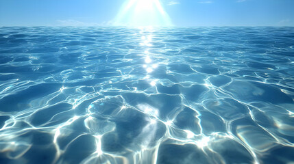 Naklejka premium Close-up of sparkling blue ocean water with sunlight reflecting.