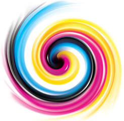 Creative eddy aqua pattern of vivid primary dye gamma full palette pigment symbol frame banner. Printout technology process glossy curvy spraying ripple disk icon sign logo. Closeup view text space