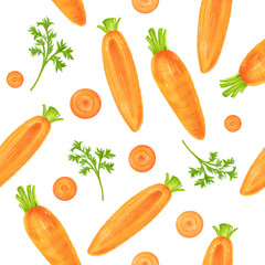 Illustration of carrot set, depicted in a realistic style and isolated on a white background. Hand drawing illustration. Seamless Pattern of carrot.
