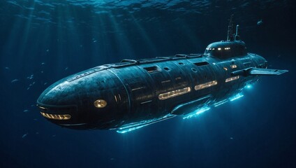 A futuristic submarine gliding silently