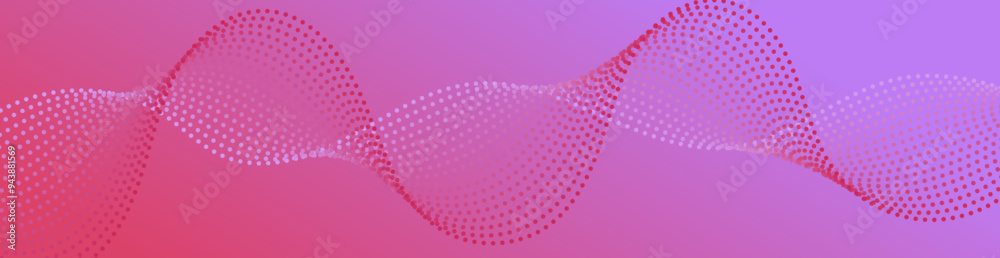 Wall mural Abstract background with dots and waves. Web banner size. Element for design. Vector background for brochure, booklet, flyer, poster. Pink and purple gradient