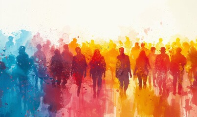 Participants joyfully celebrate Holi, surrounded by a riot of colors blending beautifully against a white backdrop, capturing the essence of togetherness and festivity