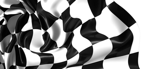 The checkered flag waves signifying victory and the thrill of the finish line