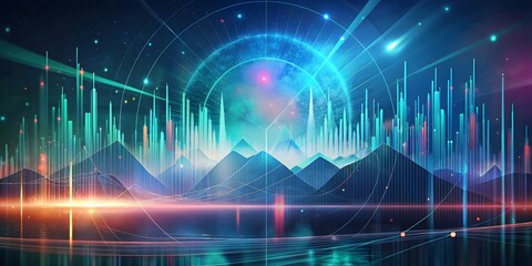 futuristic digital art with bright lines and dots on blue