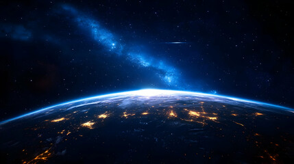 Fototapeta premium Earth at night with a view of the milky way.