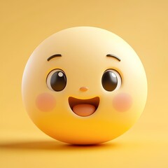 Fototapeta premium A cheerful, round emoji face with big eyes and a wide smile on a yellow background, suitable for expressing happiness, joy, or positivity in digital communications and promotional materials,