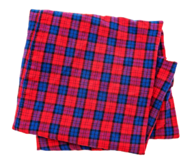 Piece of torn crumpled checkered fabric on a white background. Textile. Cellular tissue isolate