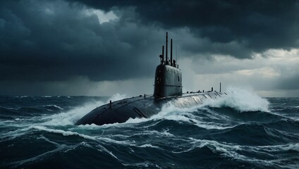 A powerful military submarine surfacing