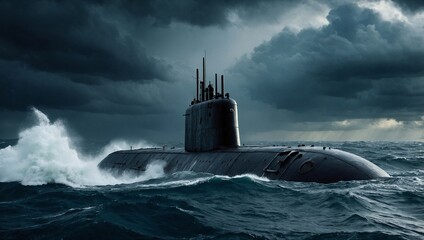 A powerful military submarine surfacing