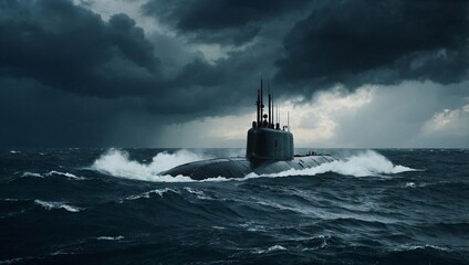 A powerful military submarine surfacing