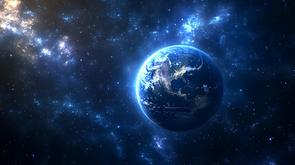 Earth in space with a starry background.