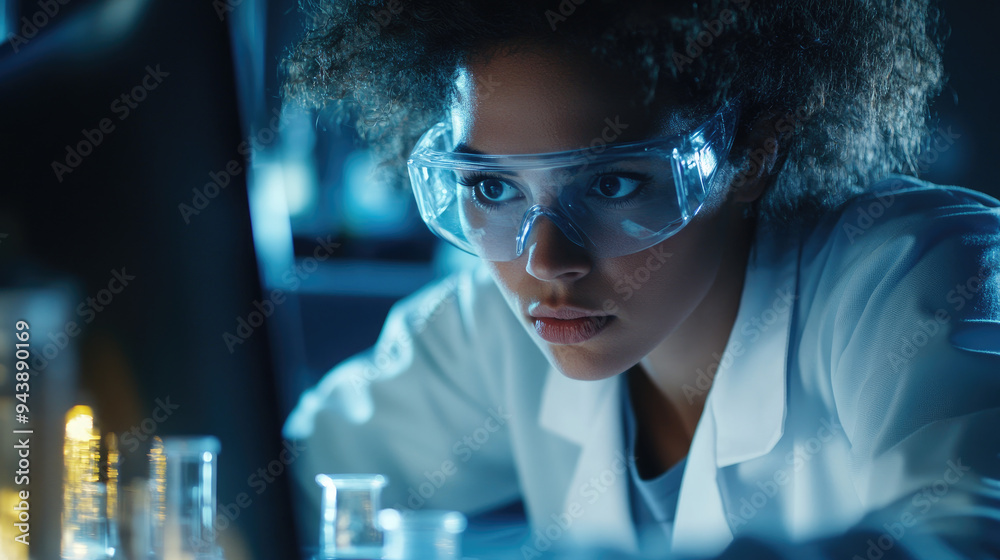 Wall mural a beautiful scientist doing experiment in a lab