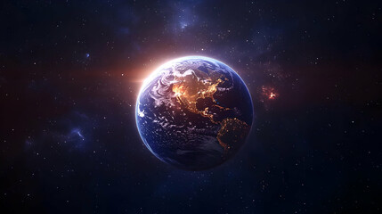 Obraz premium Earth in Space with Bright Lights and Stars.