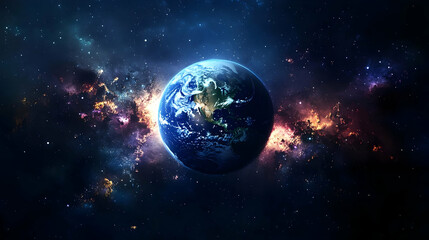 Obraz premium Earth in space with colorful nebulae.