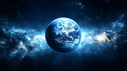 Fototapeta premium Earth planet in the center of a galaxy with swirling nebula.