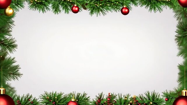 Decorative background featuring festive greenery and ornaments for holiday celebrations in a vibrant red setting