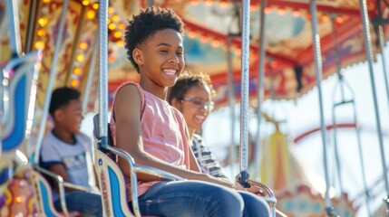 Obraz premium An American teenager hanging out with friends at a theme park, enjoying the rides and attractions