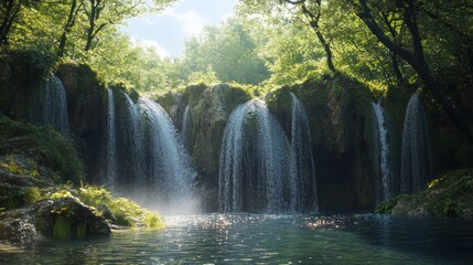 The view of the river the beautiful natural waterfall is a tourist attraction background wallpaper AI generated image