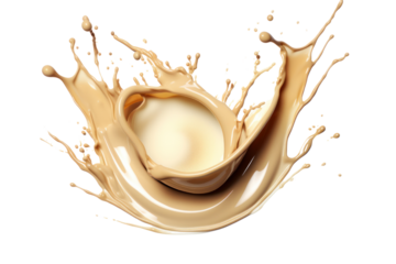 Coffee mixed with milk or cream swirling in liquid isolated on white background