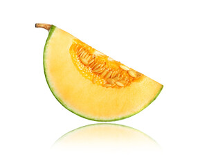 Sliced cantaloupe melon close-up isolated on white background