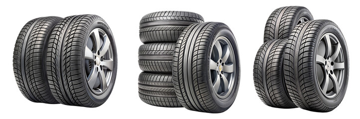 Car tire set, isolated, transparent background, AI generated