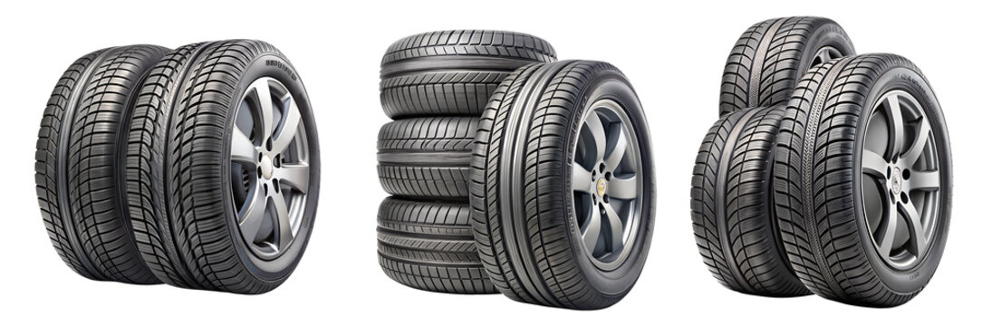 Car tire set, isolated, transparent background, AI generated
