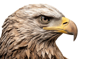 Obraz premium weathered relief wood carving depicting a mythical bird isolated on white background