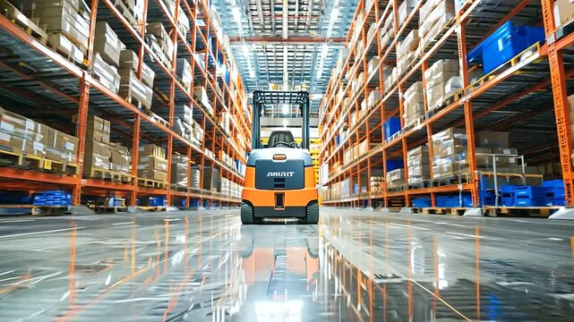 Autonomous forklifts navigating through a warehouse without human intervention
