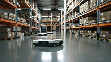 Autonomous mobile robots (AMRs) moving materials in a warehouse - Powered by Adobe