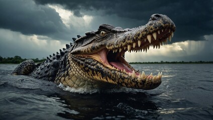 Obraz premium fierce crocodile in midroar 