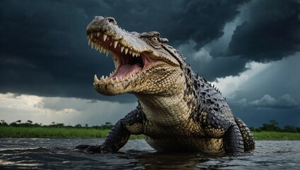 Obraz premium fierce crocodile in midroar 