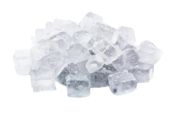 A heap of crushed ice cubes melting slightly isolated on white background