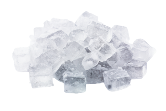 A heap of crushed ice cubes melting slightly isolated on white background