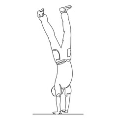 One continuous single drawing line art doodle design, man, male, upside, down, sport. Isolated image hand draw contour on a white background