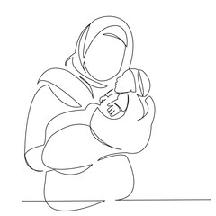 One continuous single drawing line art doodle parent, muslim, people, mother, islam, newbornl. Isolated image hand draw contour on a white background