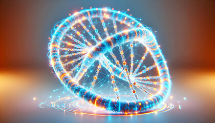 3D Glowing abstract DNA helix representing organizational structure concept as A close up shot of a glowing abstract DNA helix symbolizing organizational structure and operational management. The imag